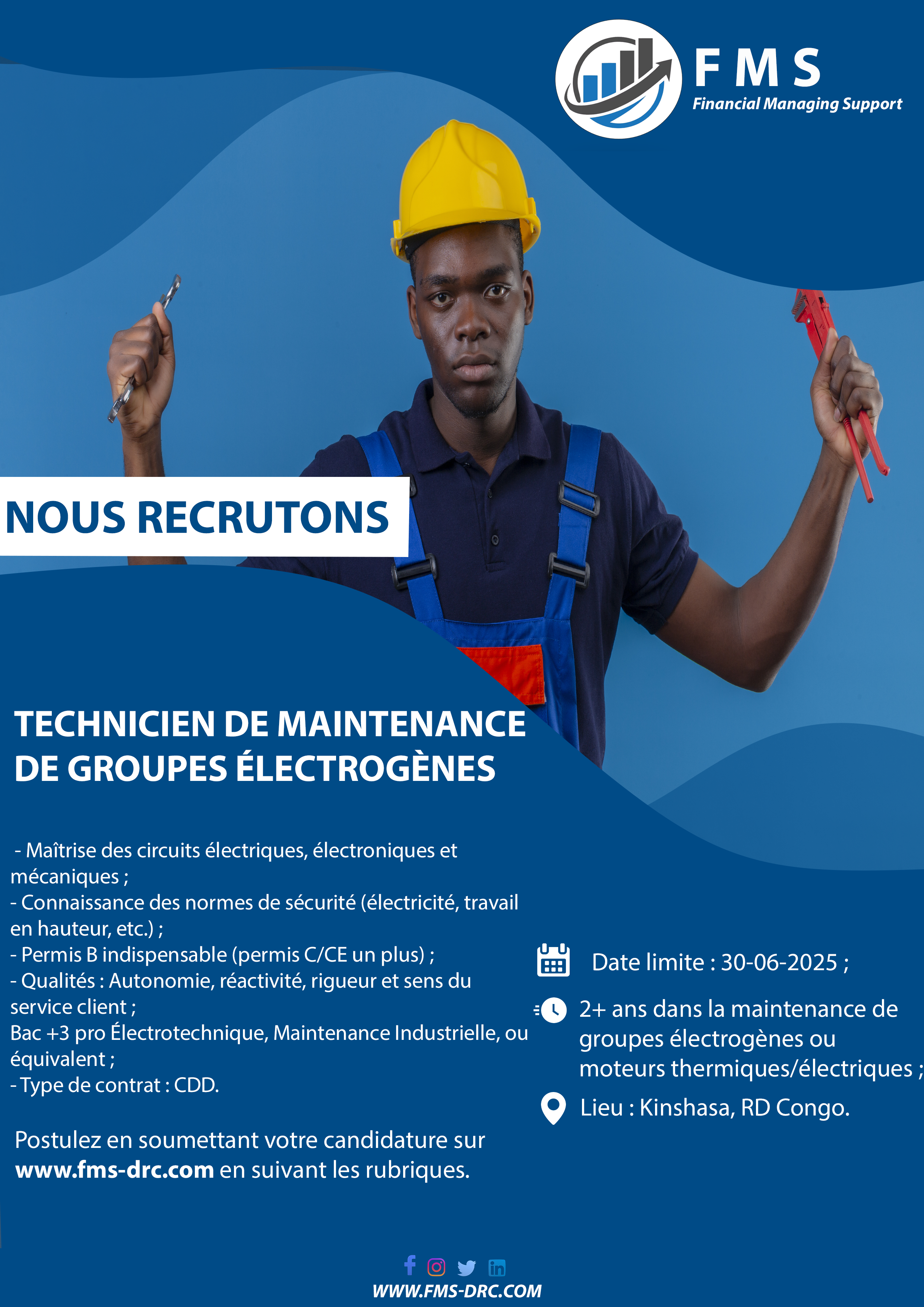 Affiche Technicien de Maintenance de Groupes Électrogènes